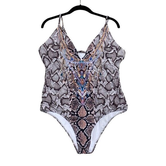 Snakeskin Brown Print One Piece Swimwear Size 18 - Picture 1 of 4